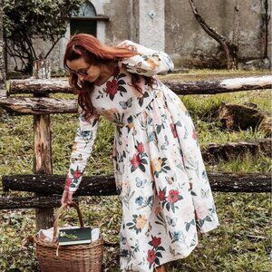 Smock Dress, Long Sleeve - Summer Flowers / S